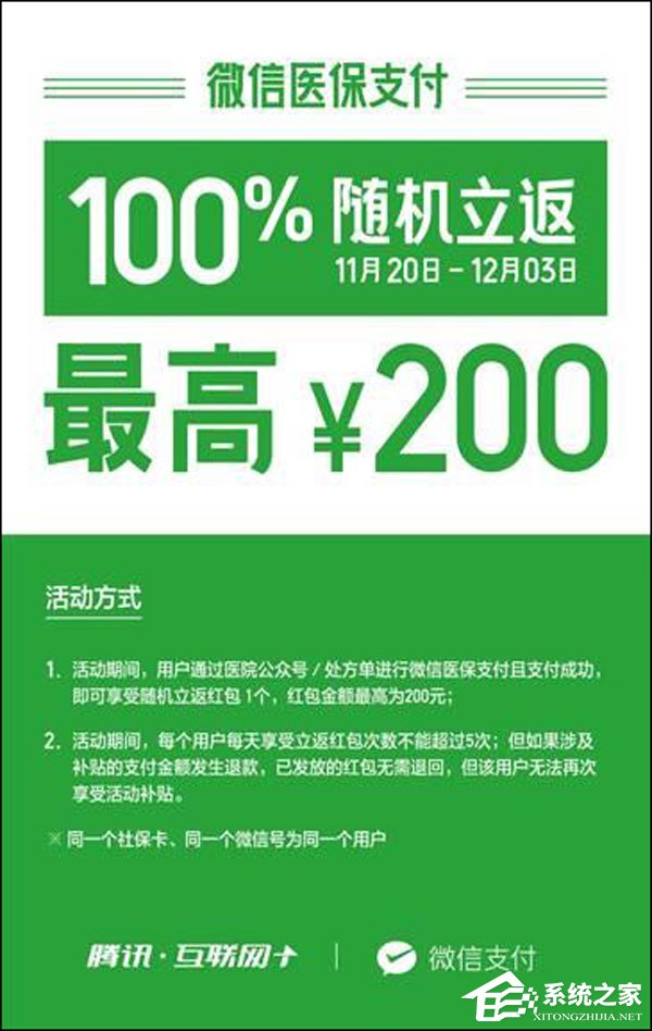 微信推出医保支付100%随机立返活动