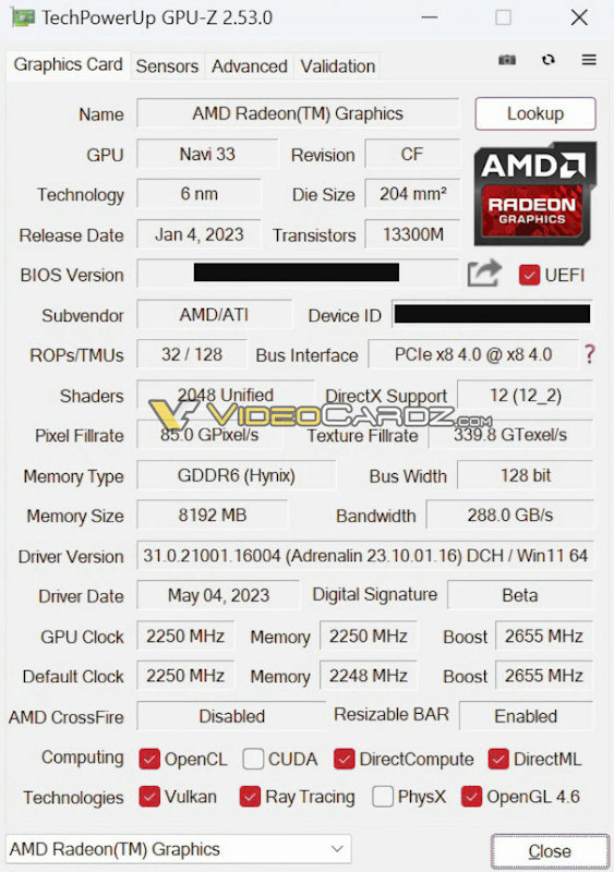 AMD RX 7600 ԿȷϣNavi 33 XL GPU2048 